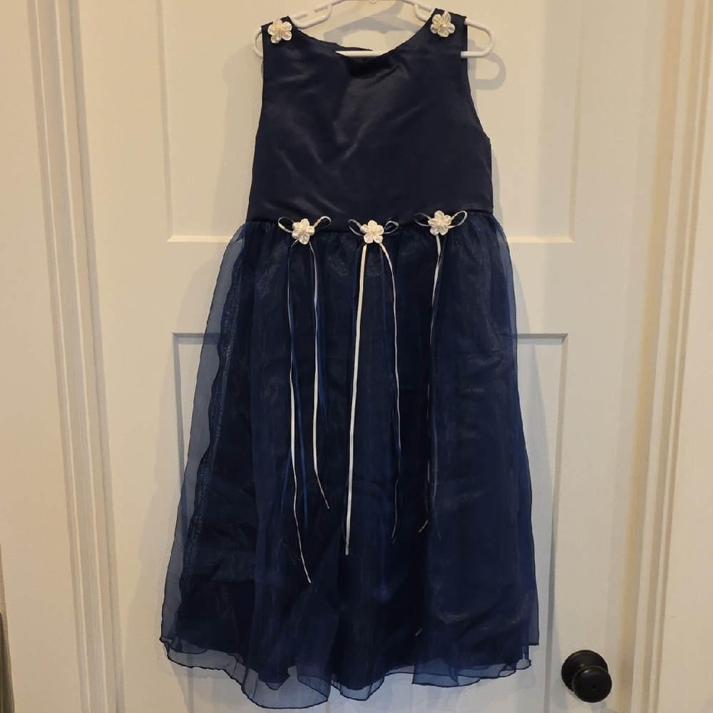 Kid's Dream Elegant Navy Dress with White Accents